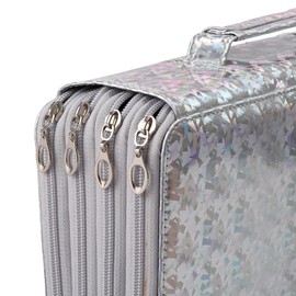 HMZSP Large Capacity Colored Pencil Case - 300 Slots PU leather with Zipper Closure Portable Organizer for Watercolor Pencils Ideal for Artists for Artists (Silver)