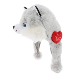 DolliBu I Love You Valentine Plush Husky Hat - Cute Stuffed Animal with Red Heart And Name Personalization Gift For Valentines Day, Birthday, Anniversary, Romantic Date - 17.5 Inches