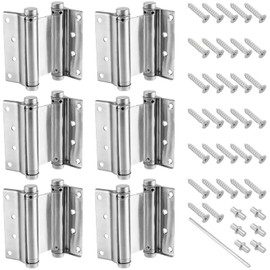 KEILEOHO 6 PCS 4 Inch Double Action Spring Hinges, Stainless Steel Spring Loaded Hinge with Screws, Heavy Duty Self Closing Swinging Hinge Adjustable Saloon Door Hinges for Cafe, Pub, Home, Silver