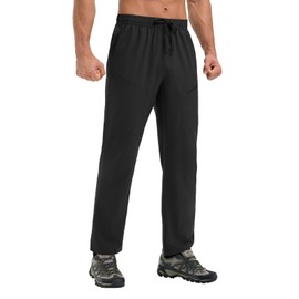 baleaf Men's Travel Pants Ripstop Hiking Waterproof Quick Dry Elastic Waist with Zip Pockets UPF 50+ Work Cargo Black M