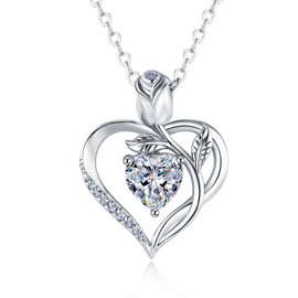 JACUPO 1.2CT Rose Heart Moissanite Necklace D Color VVS1 S925 18K White Gold For Wife Girlfriend Mom Daughter for Wedding Anniversary Birthday Christmas Conveys I Love You Message