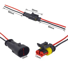 QitinDasen 8 Set 2 Pin Waterproof Car Electrical Connectors, Sealed Waterproof Electrical Connector Plug Socket Kit with 16 AWG Pre-Wired, for Car Truck Boat