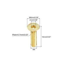 uxcell Flat Head Socket Cap Screws, M4-0.7 x 16mm Brass Inner Hex Drive Fasteners Bolts 24Pcs
