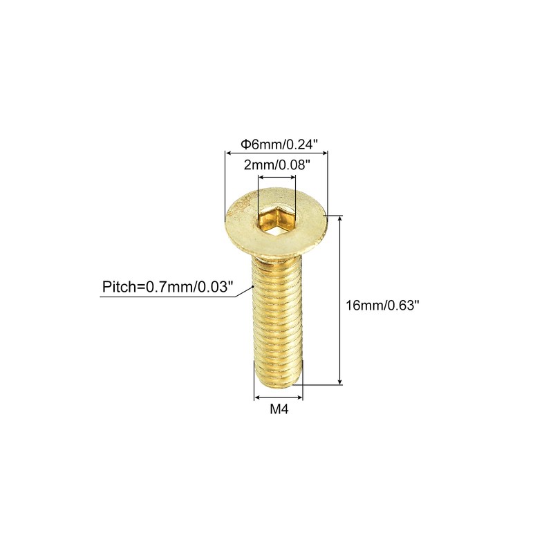 uxcell Flat Head Socket Cap Screws, M4-0.7 x 16mm Brass