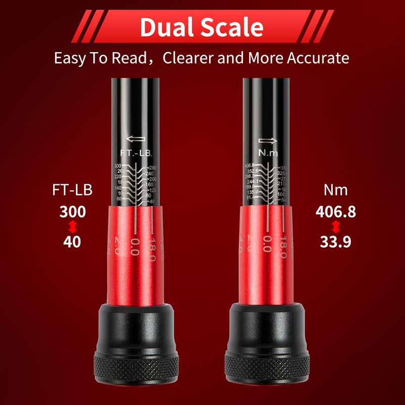 Hairich 1/2-Inch Drive Click Torque Wrench, Dual-direction 40-300ft.lb/33.9-406.8Nm, 72-tooth Torque