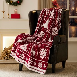 Super Soft Christmas Throw Blanket for Couch Bed, Fuzzy Fluffy Fleece Cozy Like Chenille, Cute Tree Deer Snow Pattern, Thick and Warm for Winter, Red and White, Small 50x60 inch