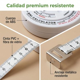 Cinta Métrica Corporal BMI,Cinta Antropométrica Retráctil 150 cm,Cinta De Medir Corporal,Estadimetro,Redonda Retráctil Fitness,Adecuada para Costura,Medición General y Ejercicio Físico