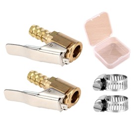 2 Pack Brass Tire Inflator Valve 5/16" Open Flow Air Chuck with Lock Connector and Stainless Steel Clamp, Mini air Compressor Portable Tire Inflator Tire Chuck Hose for Hose Repair