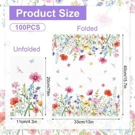 100PCS Spring Floral Paper Napkins 3 Ply Disposable Hand Towels for Bathroom Spring Flowers Butterfly Guest Napkins Decorative Wildflower Dinner Napkins for Wedding Birthday Spring Summer Tea Party