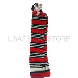 Igbo, Nigerian, Traditional War Dance Wool Hat Cap. Men's Knitted, Stripped Hat. (Long)