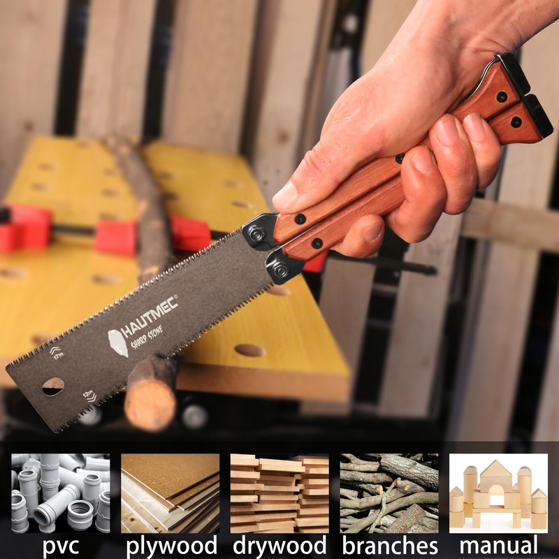 HAUTMEC 6-Inch Japanese Pull Saw, Double-Edged Folding Hand Saw with