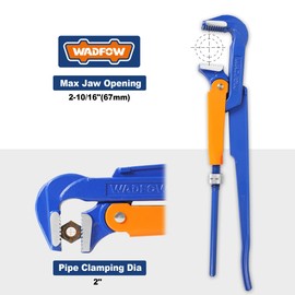 WADFOWSwedish Pattern Type A Wrench: Size 2" with 67 mm Max Jaw Opening, 22 inch x 90 Degree Angle Corner Pipework, Red Lacquered Finish