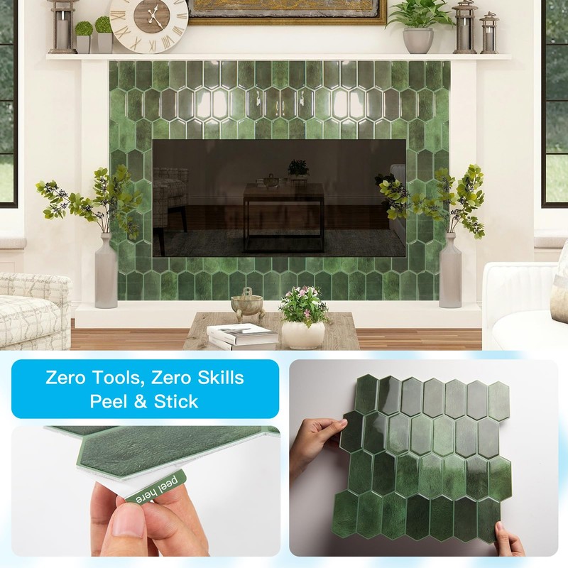 Art3d 10-Sheet Heavy-Duty Peel and Stick Backsplash, Self-Adhesive Vinyl Wall