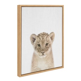 Kate and Laurel Sylvie Baby Lion Color Framed Canvas Wall Art by Simon Te of Tai Prints, 18x24 Natural, Adorable Animal Art Wall Décor, Kids Room, Playroom