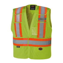 Pioneer Hi-Vis Tear-Away Traffic Safety Vest for Men & Women - Breathable Mesh - 4 Pockets - Adjustable Fit - Yellow/Green