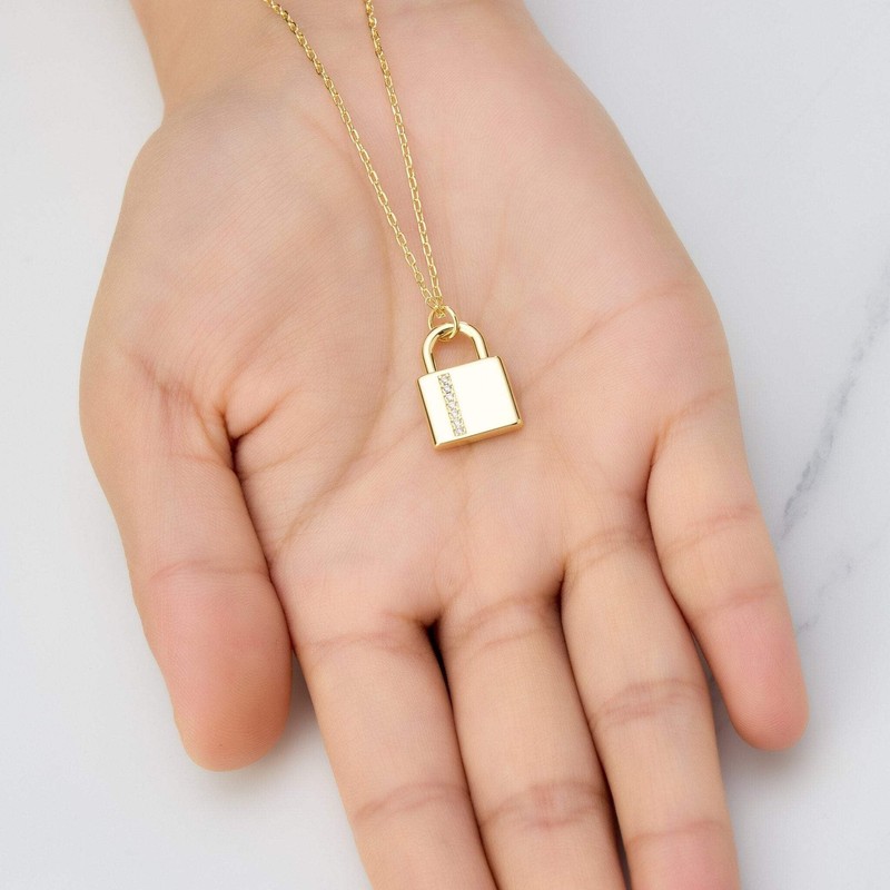 Philip Jones Gold Plated Padlock Necklace Created with Zircondia® Crystals