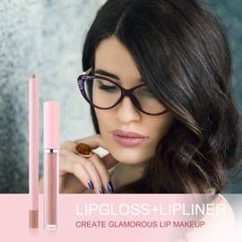 Prreal Lip Liner and Lipstick Set, Matte Liquid Lipstick for Lip Makeup, Waterproof Lip Pen Non-Stick Cup Nude Velvety, Lip Gloss with Lip Liner Pencil Long Lasting Set for Women Gift (12)