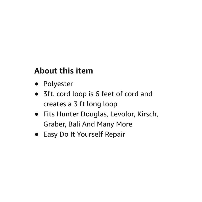 Hunter Douglas 36" WHITE 2.7 mm CONTINUOUS CORD LOOP HUNTER