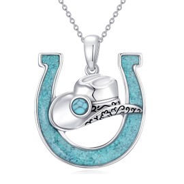 Flpruy Cowboy Hat Horseshoe Necklace 925 Sterling Silver Turquoise Western Pendant Country Horseshoe Jewelry for Women Men
