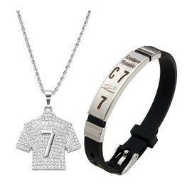 AMBEERT 2 PCS Boys Necklace Kids, Football Gifts for Boys, Bracelet Necklace Set, Football Gifts Sets Suitable for Kids Friends Soccer Fans, Girls' Lockets