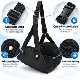 Airplane Footrest Hammock with Adjustable Strap, Portable Padded Travel Foot Rest with Carry Pouch for Flights & Office