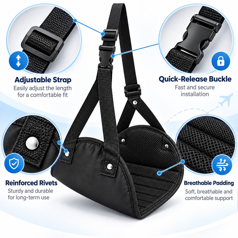 Airplane Footrest Hammock with Adjustable Strap, Portable Padded Travel Foot