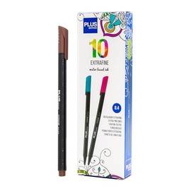 Plus Office 10 Fine Tip Felt Tip Pens 0.4mm Ideal for Writing, Painting and Drawing School Pens Fine Tip Coloured Water Based Ink (Brown)