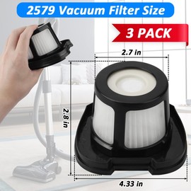 WKZO 2579 Pet Hair Eraser Vacuum Replacement Filter for Bissell Pet Hair Eraser Lithium Ion Hand Vacuum Filter 2390 2390A 2389 2284W Replaces 1614212, 1614203, 1614204,3 Packs
