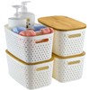 ZFTMRR Plastic Storage Bins with Bamboo Lids, Stackable Small Box