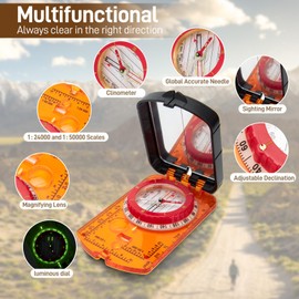 Compass, Sportneer Compass Hiking Survival Compass with Mirror Orienteering Compass Boy Scout Compass for Kids Gifts Hiking Camping Backpacking Map Navigation (Orange)
