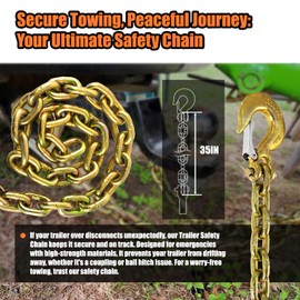 TKK G80 Trailer Safety Chain – 36 Inch Heavy Duty Tow Chain with 3/8'' Clevis Snap Hook – 2-Pack, WLL 25,000 lbs for Towing
