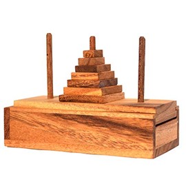 Pagoda 7 Square, Small, Puzzle Wood Concentration Game with 7 Square Discs Made of Wood, Set the Tower But Only Use 1 Disc, Tower of Hanoi Wooden Puzzle, Puzzle Game, IQ Puzzle