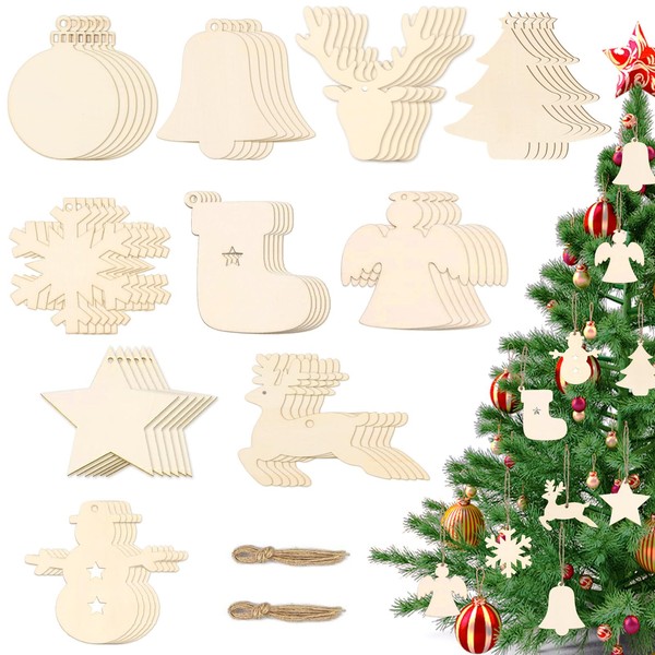 Christmas Tree Decorations, Wooden Pendants, 60 Pieces Wooden Pendants Christmas,