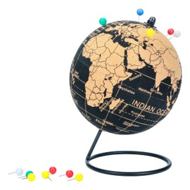 Exerz Cork Globe 14cm Pinnable, English Map, Pins Included, Natural Cork Black