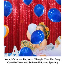 Partisout 4x7ft Red Sequin Backdrop Curtain - Glitter Party Decor for Wedding Photo Booths, Disco Events & Birthday Wall Background