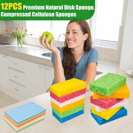 Sponges Kitchen, 12PCS Dish Sponge, Premium Kitchen Sponges, Non-Scratch Scrub Sponges for Washing Dishes, Multipurpose Cellulose Sponges for Cleaning
