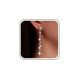 Cybche Vintage Rhinestone Chain Earrings Long Crystal Chain Tassel Earrings Silver Crystal Drop Earrings Sparkling CZ Line Earrings Jewelry for Women Girls