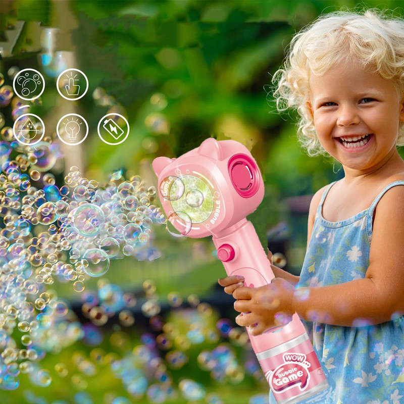 電動 シャボン玉バズーカ 自動連射式 大容量＆液漏れ防止設計 LEDライト付き 子供向けおもちゃ (6歳以上/男の子女の子兼用) 屋内屋外遊び ピクニック キャンプ