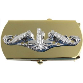 United States Navy Submarine Chief Petty Officer Belt Buckle, Silver on Gold, One Size