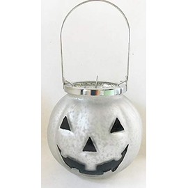 Yankee Candle Large Frosted Silver Jack O Lantern Drop-in Tea Light Holder with 12 Candy Corn Tea Lights