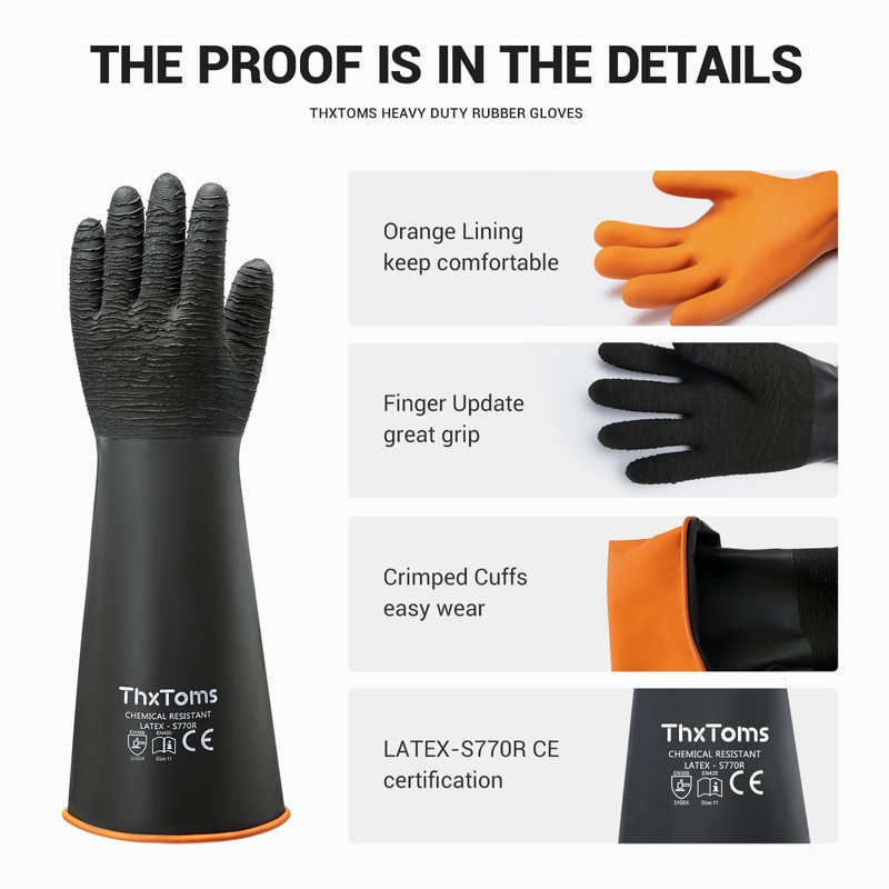 ThxToms Heavy Duty Rubber Gloves, Industrial Chemical Resistant Gloves Waterproof