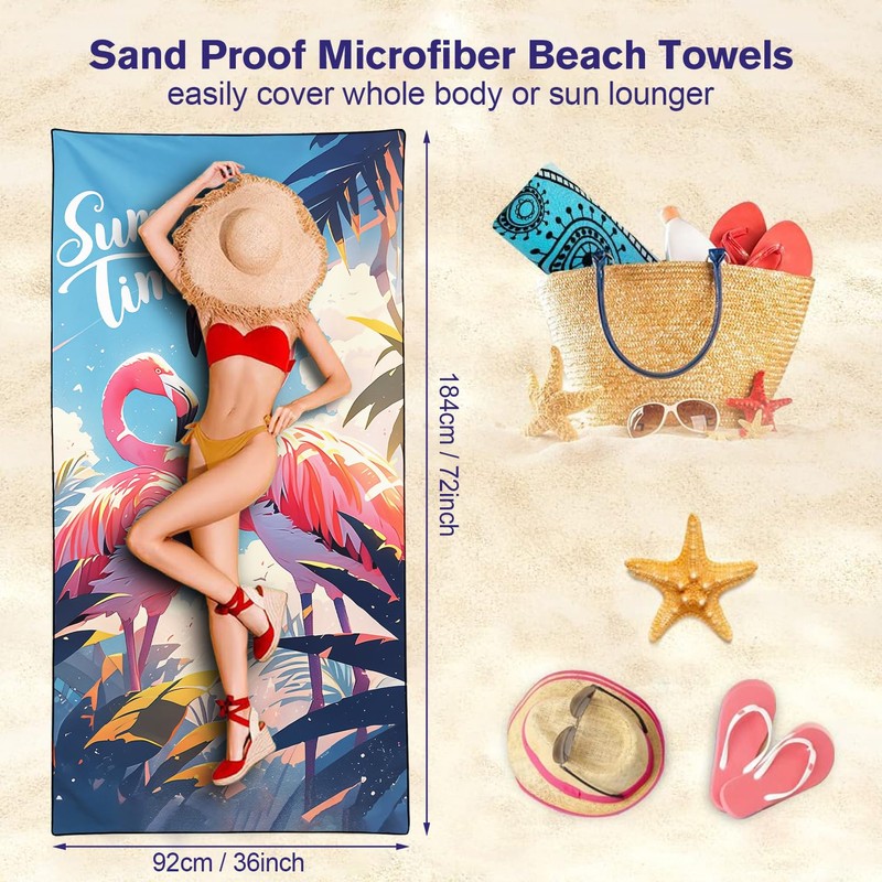 YISUMEI Microfibre Beach Towel Printed with Summer Flamingos, Soft, Lightweight,