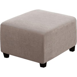 DKSLIPGO Square Jacquard Ottoman Covers Ottoman Slipcovers Folding Storage Stool Protector Elastic Bottom Stretch High Spandex Small Checks (Large,Taupe)