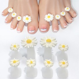 8pcs Daisy Toe Separators Silicone for Pedicure Nail Polish Gel Foot Toe Spacers Pedicures Nail Art Tools, White