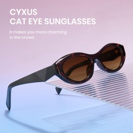 Cyxus 1185 Women's Sunglasses, Cat Eye Frame, Ultra Lightweight, Small Face Effect, UV400, UV Protection, For Bicycling, Fishing, Baseball, Running, Climbing, Retro, 03-torquet/grey