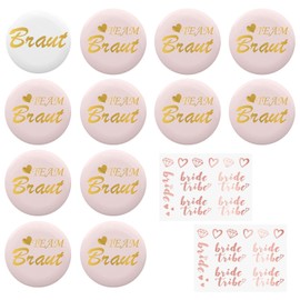 12 Pieces Wedding Badges, 2 Wedding Tattoo Stickers, Team Bridal Badges, Tinplate Badges, Lapel Pins for Bridesmaids, Bachelor Party Badges