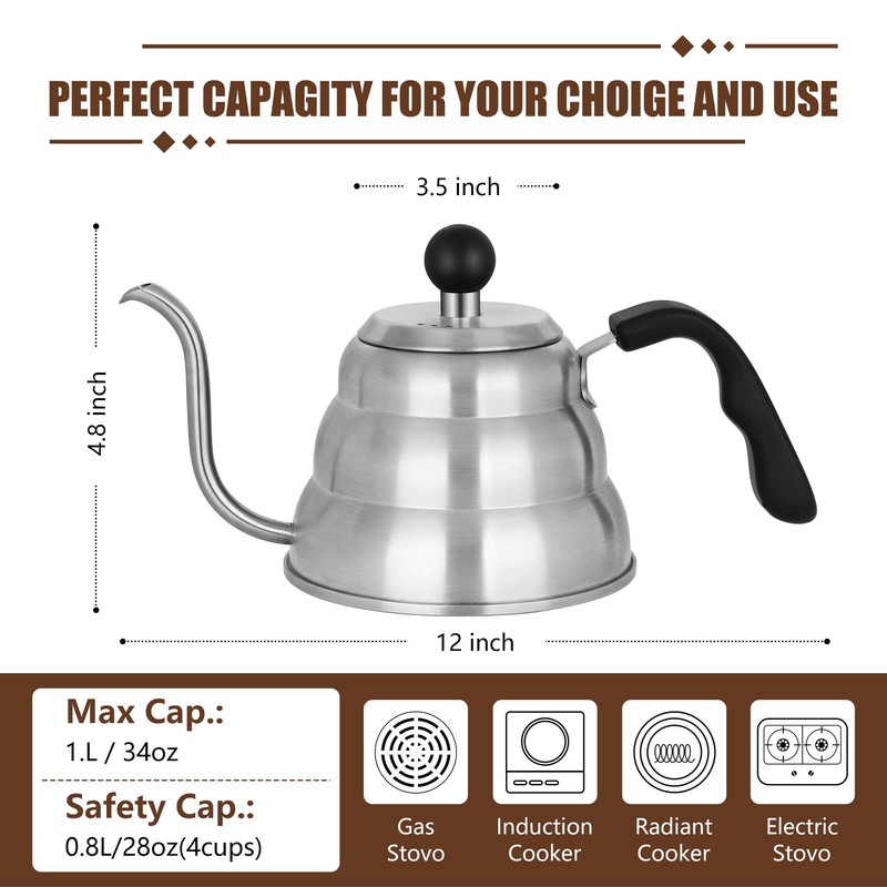 Stainless Steel Tea Kettle 800ml W/O Thermometer Gooseneck Kettle for