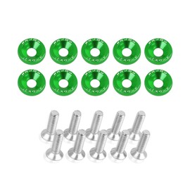 10 Pcs Engine Bay Dress Up Bolts M6 Aluminum Fasteners Screws Kit Fender Bumper Washer Bolt for Most Vehicle Replacement Screw Trim(Green)