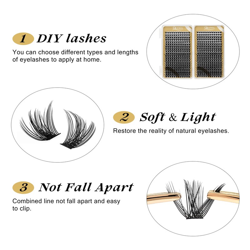 Cluster Lashes 480 Pcs QUEWEL Individual Lashes MIX10-18 D Curl
