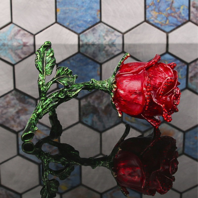 Jewelry Box Rose Shaped Rhinestone Delicate Retro Ring Earring Storage